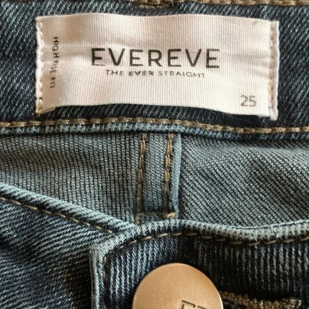 Evereve The Ever Straight Jeans 25 Blue High Rise Stretch Denim Sustainable‎